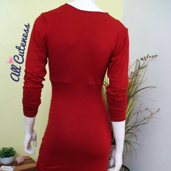 Capella Red Long Sleeve Rushed Dress Size M - Picture 7 of 8